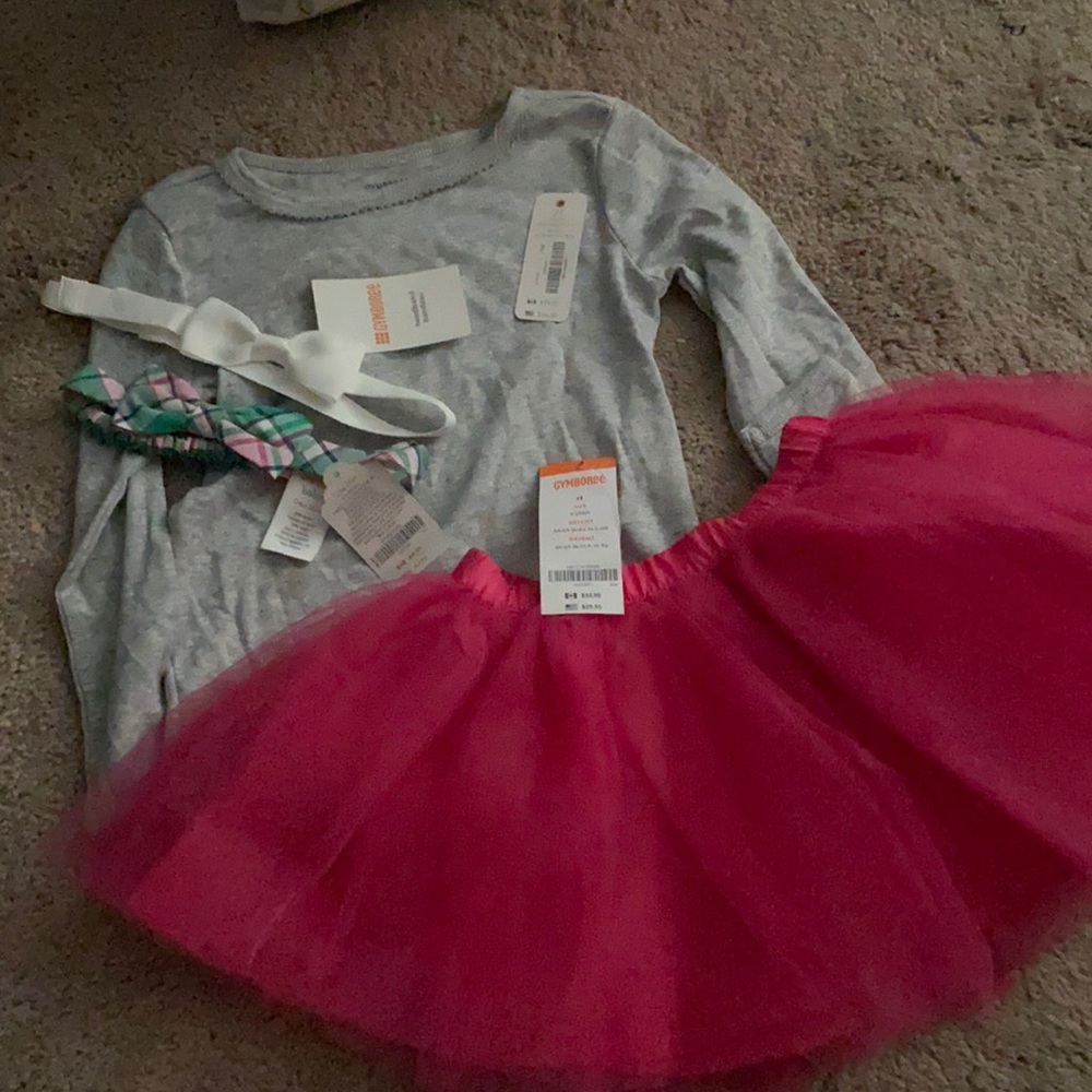 Girls pink tutu with grey long sleeve & headbands